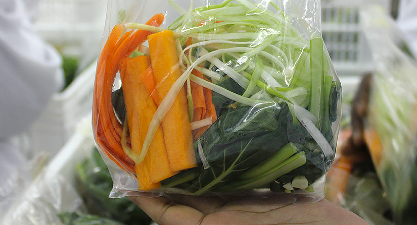 Fresh-cut vegetables packed in a convenience bag by a private firm in Kenya.