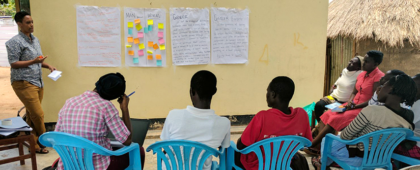 Student leads a discussion group in outdoor classroom