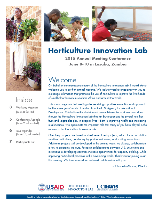Cover of conference booklet - 2015 Horticulture Innovation Lab - Welcome