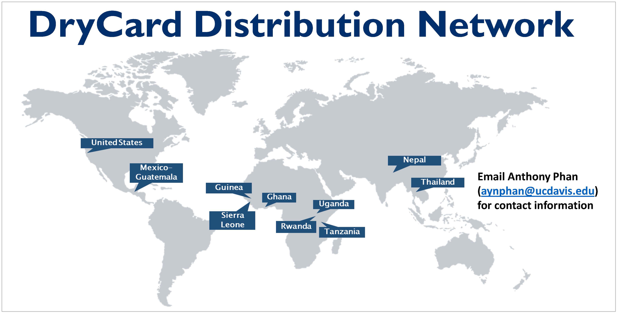 Slide shows DryCard Distribution Network map with countries labeled and 22,000+ DryCards sold