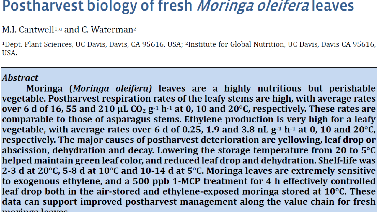 Journal Article: Postharvest biology of fresh Moringa oleifera leaves