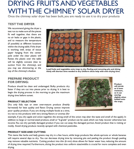 Drying Fruits and Vegetables with the Chimney Solar Dryer Cover