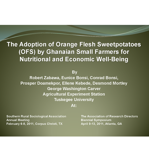 Title slide: Adoption of orange-fleshed sweet potatoes by Ghanaian small farmers for nutritional and economic well-being