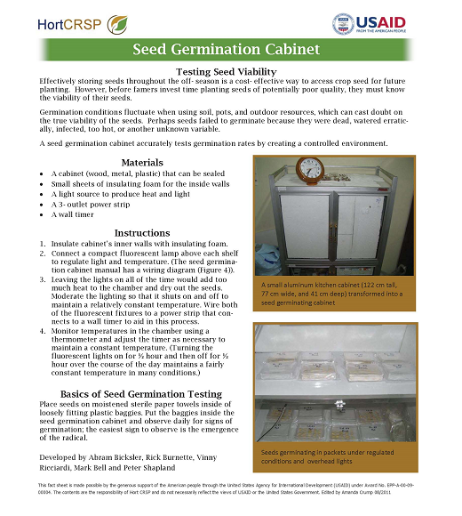 Seed germination cabinet fact sheet