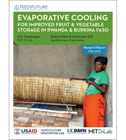 Feed the Future Evaporative Cooling report cover - May 2019- Woman farmer with ZECC - logos: USAID, Horticulture Innovation Lab, UC Davis, MIT D-Lab