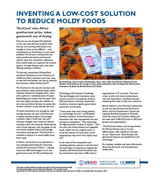 success story fact sheet: Inventing a low-cost solution to reduce moldy foods