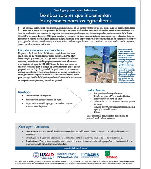 Bombas solares que incrementan las opciones para los agricultores - Solar pump fact sheet in Spanish