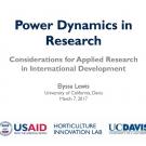 "Power Dynamics in Research - Considerations for Applied Research in International Development, Elyssa Lewis" title slide